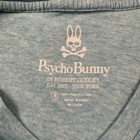 Psycho Bunny Men's Light Blue V-Neck‎ T-Shirt Size 8 Pima Cotton - Picture 5 of 9